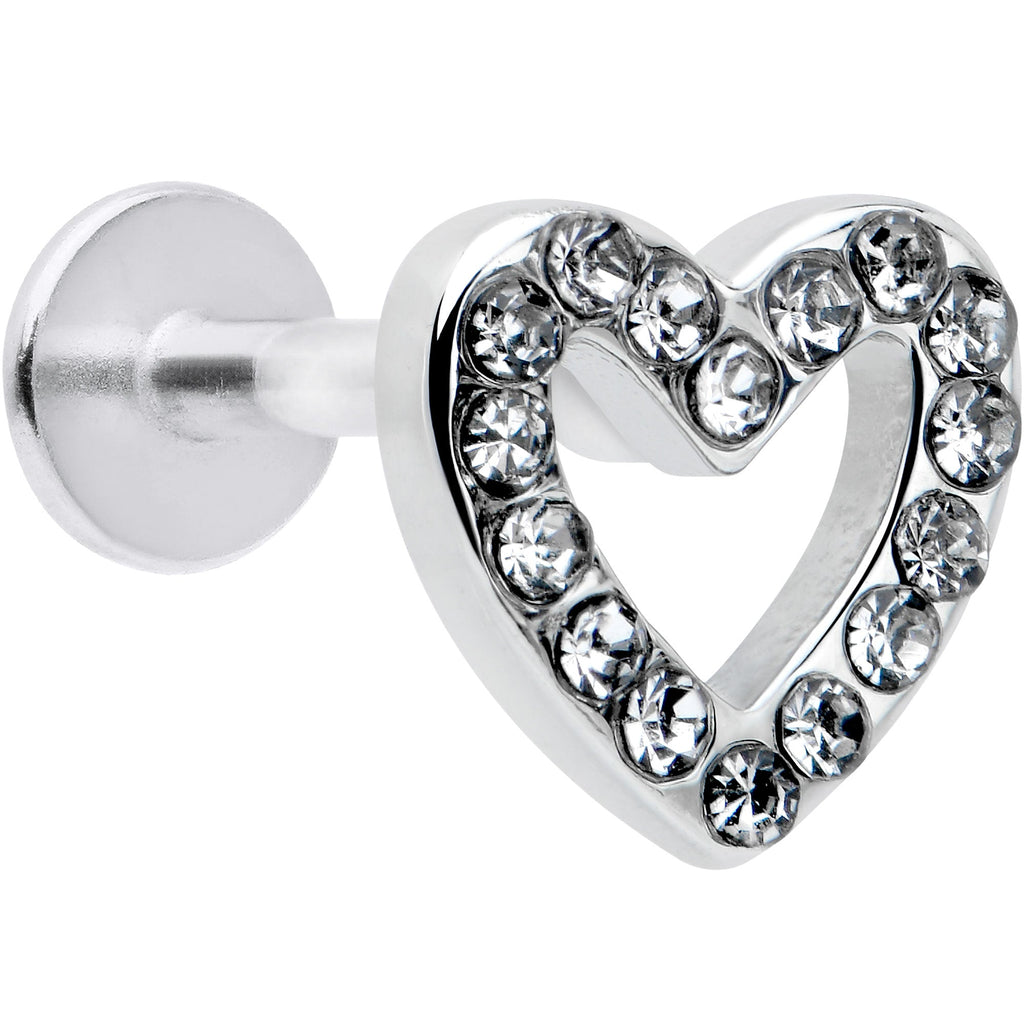 16G 5/16 Clear Gem Open Heart Valentine Labret Monroe Tragus