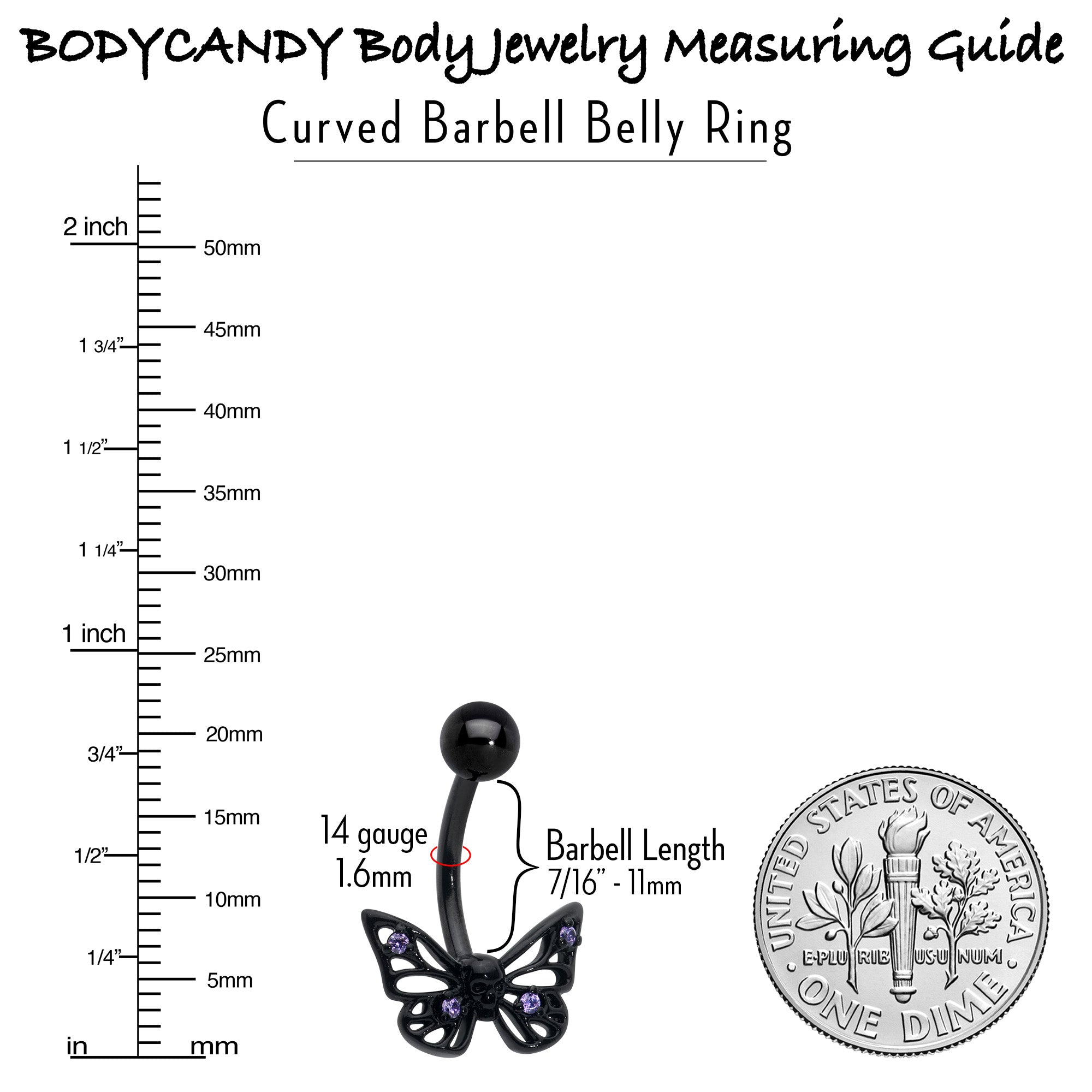 Purple CZ Gem Black Skull Butterfly Belly Ring