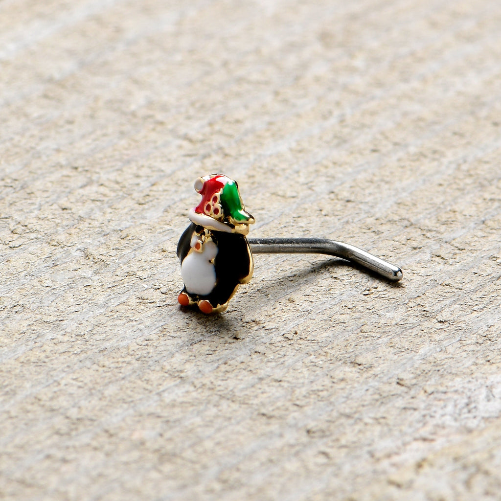 20G 7mm Holly Hat Penguin Holiday L Shape Nose Ring