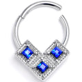 16G 3/8 Blue Clear Gem Rhombus Royale Trio Hinged Segment Ring