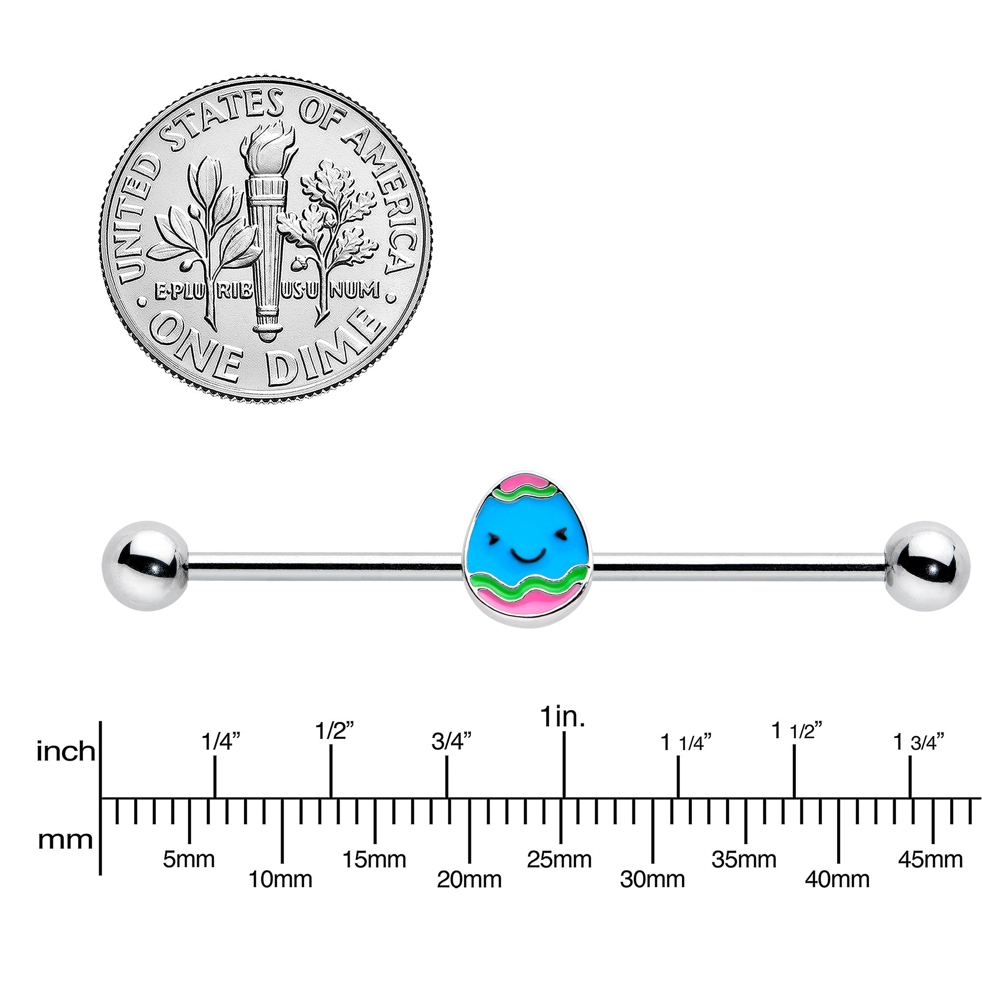 14G Blue Celebration Easter Egg Industrial Barbell 38mm