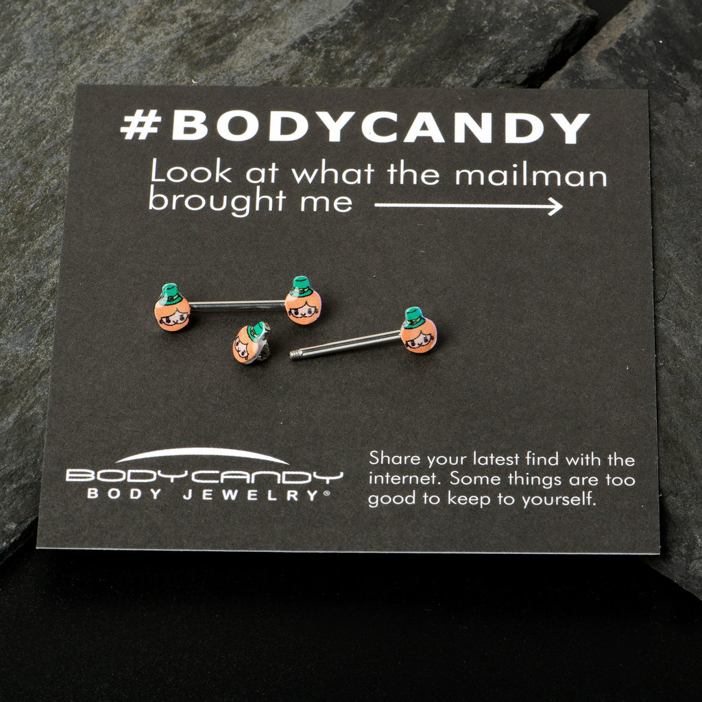 14G 9/16 Sweet Happy Leprechaun St Patricks Day Nipple Ring Set