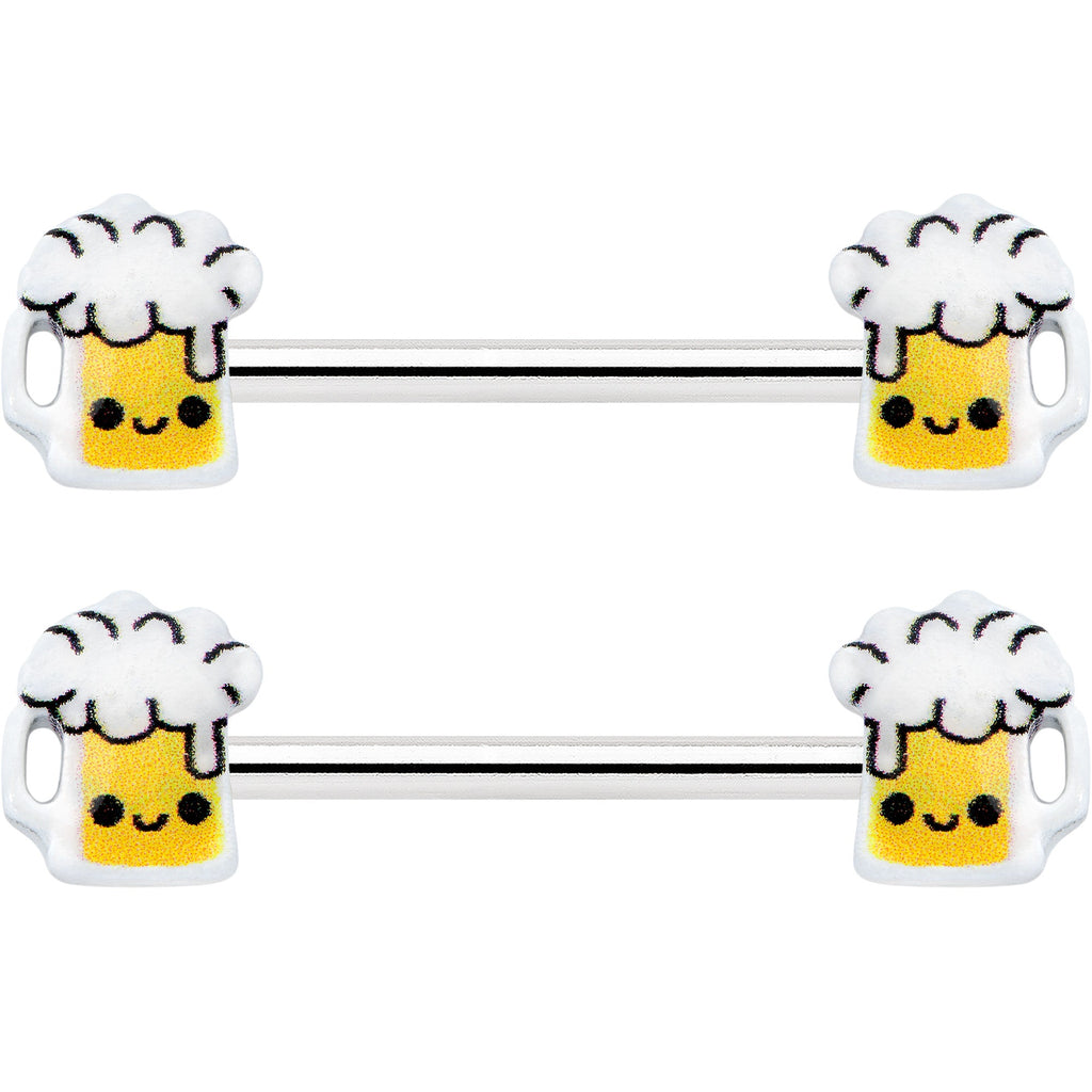 14G 9/16 Sweet Happy Beer St Patricks Barbell Nipple Ring Set