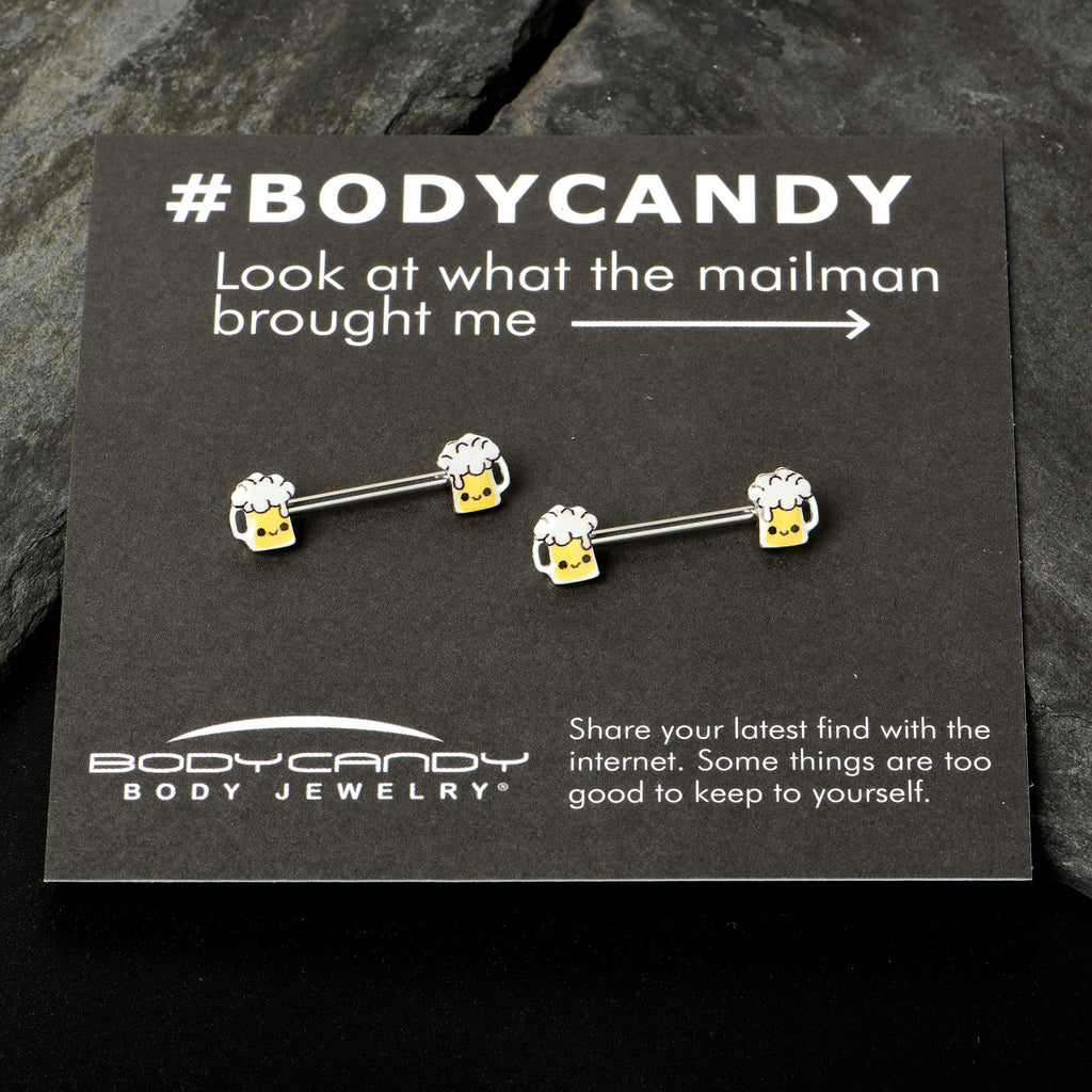 14G 9/16 Sweet Happy Beer St Patricks Barbell Nipple Ring Set