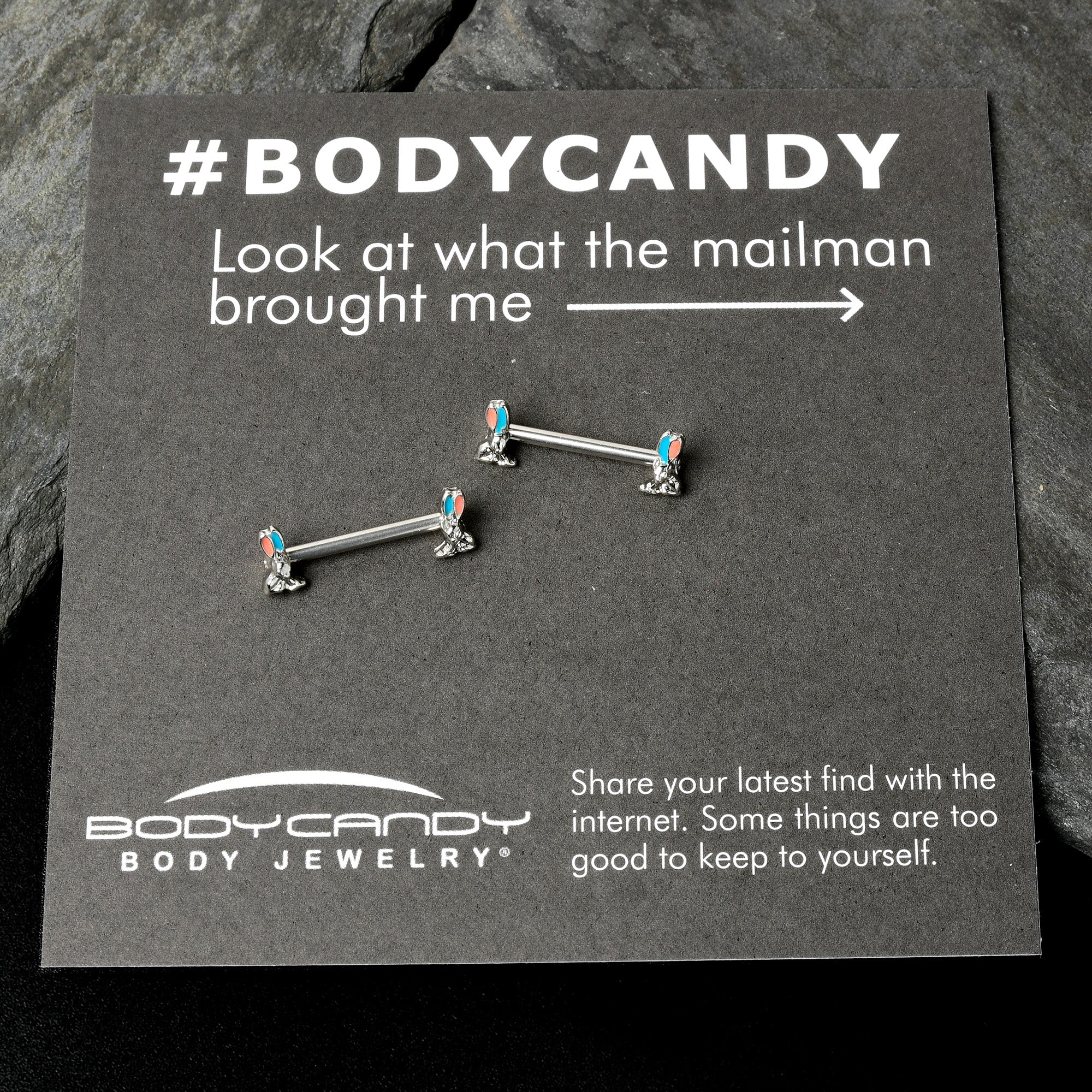 14G 9/16 Easter Bunny Blue Red Ears Barbell Nipple Ring Set
