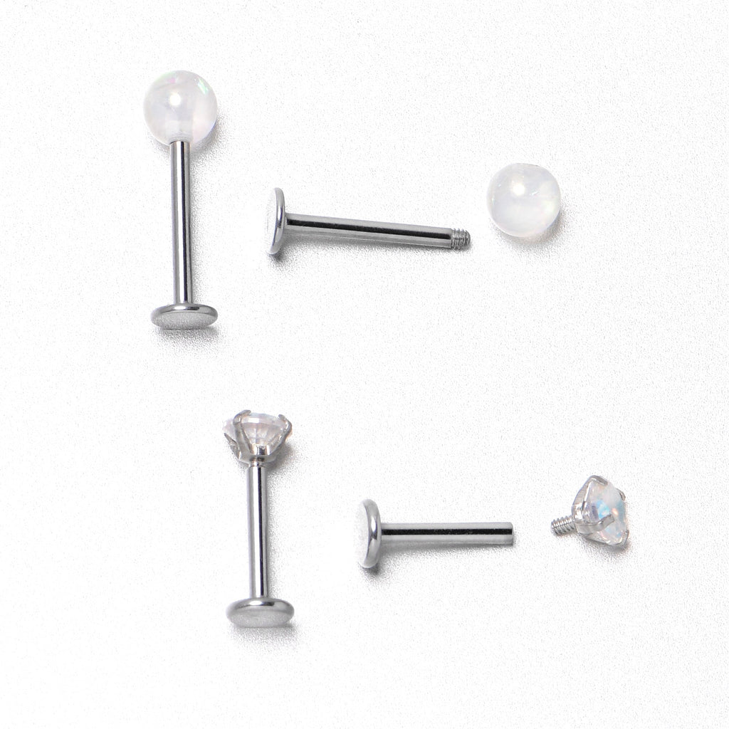 16G 5/16 3/8 Aurora Gem White Faux Opal Labret Monroe Set of 4