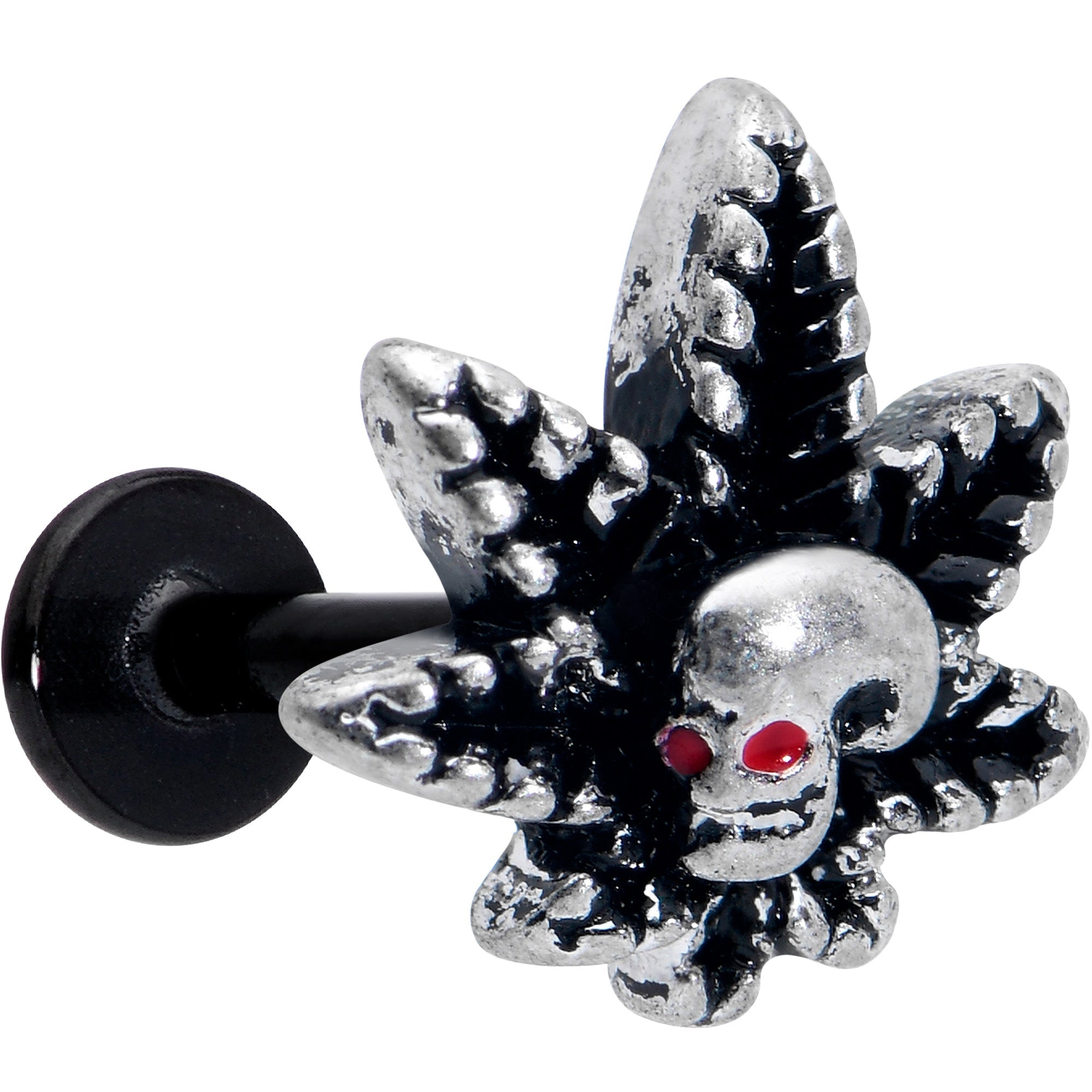 16G 5/16 Red Gem Black Pot Leaf Skull Labret Monroe Tragus