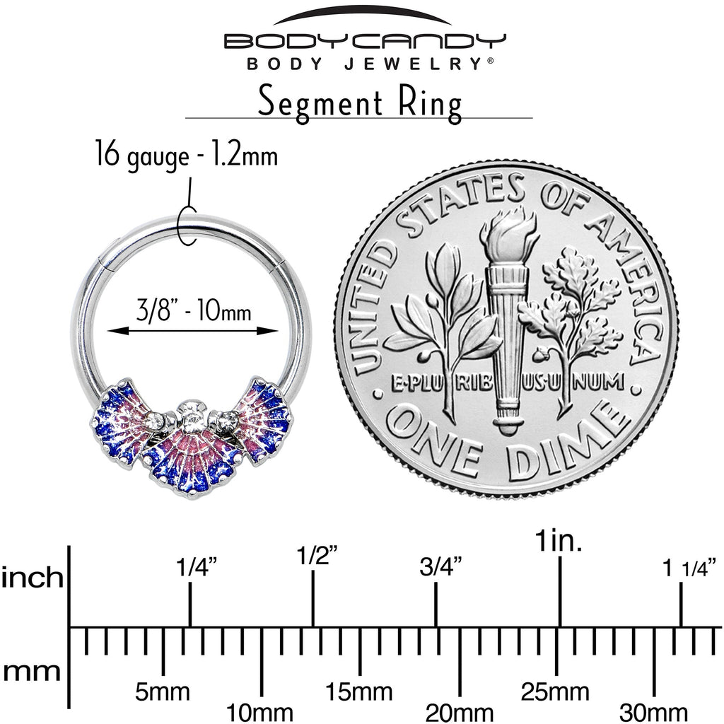 16G 3/8 Clear CZ Gem Mesmerizing Sea Shells Hinged Segment Ring