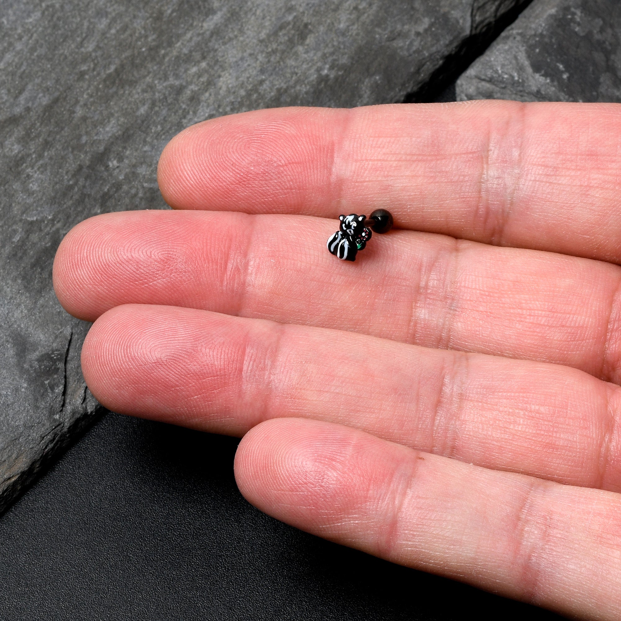 16G 1/4 Black Funky Skunk Cartilage Tragus Earring