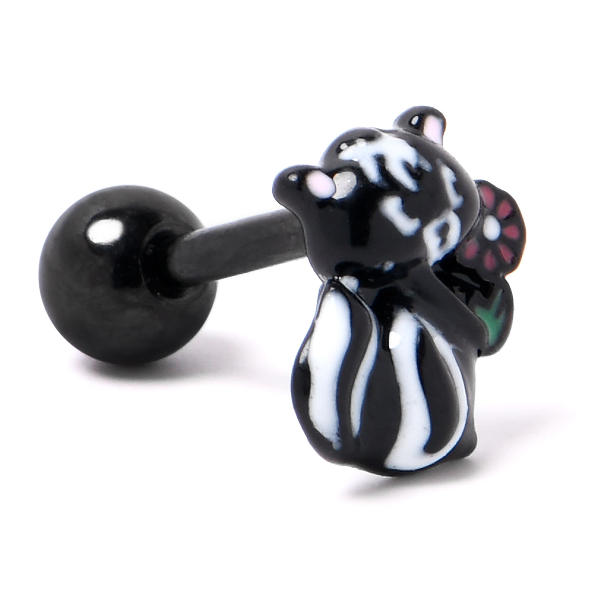 16G 1/4 Black Funky Skunk Cartilage Tragus Earring