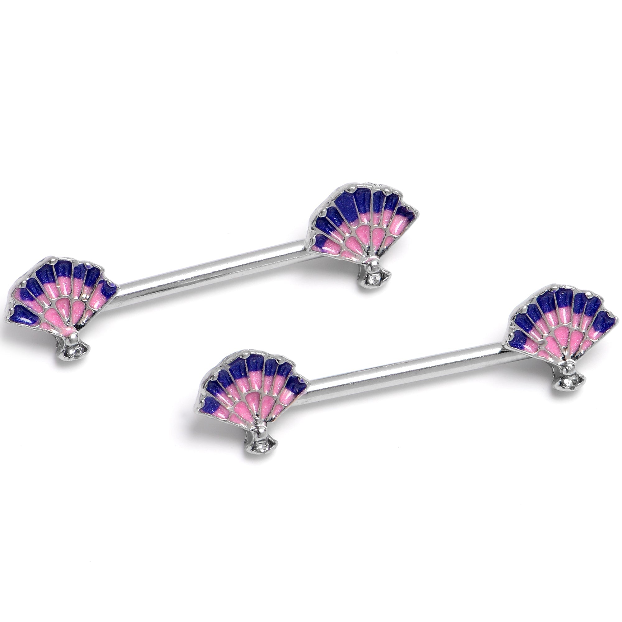 14G 9/16 Mesmerizing Ocean Magic Sea Shells Barbell Nipple Ring Set
