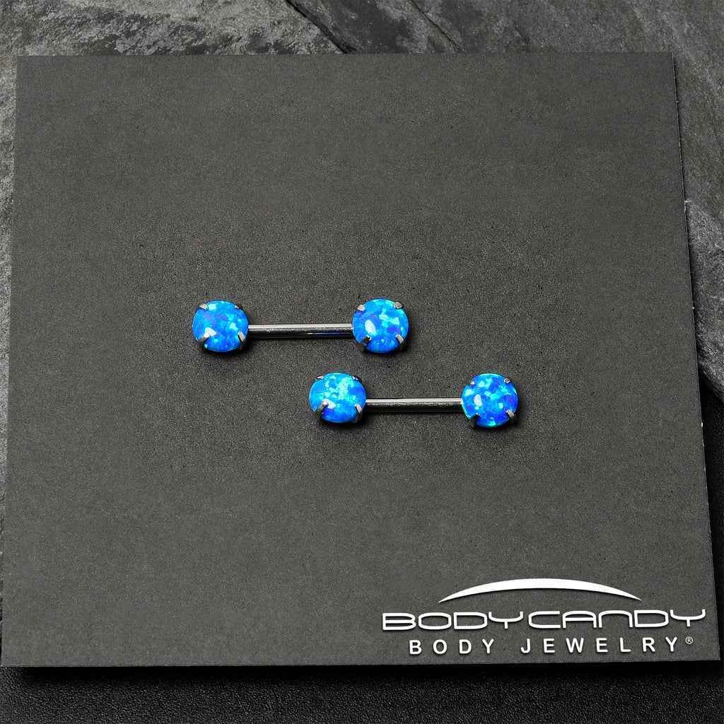 14G 1/2 Blue Synthetic Opal Threadless Barbell Nipple Ring Set