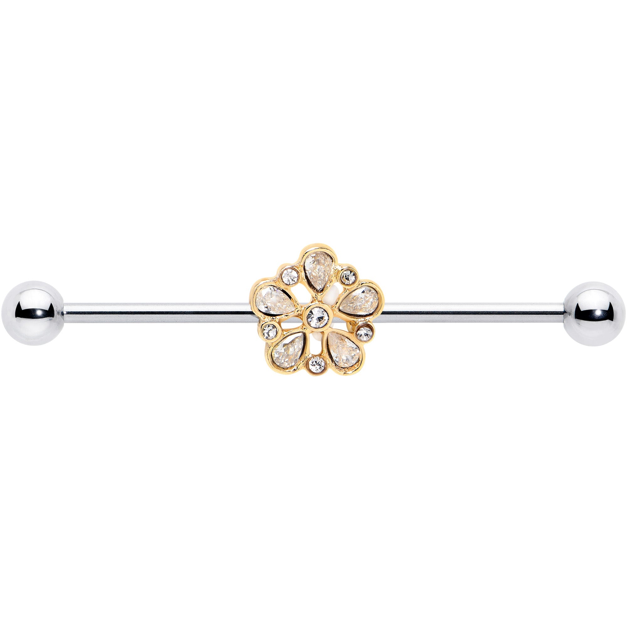 14G Clear Gem Filigree Flower Fantasy Industrial Barbell 38mm