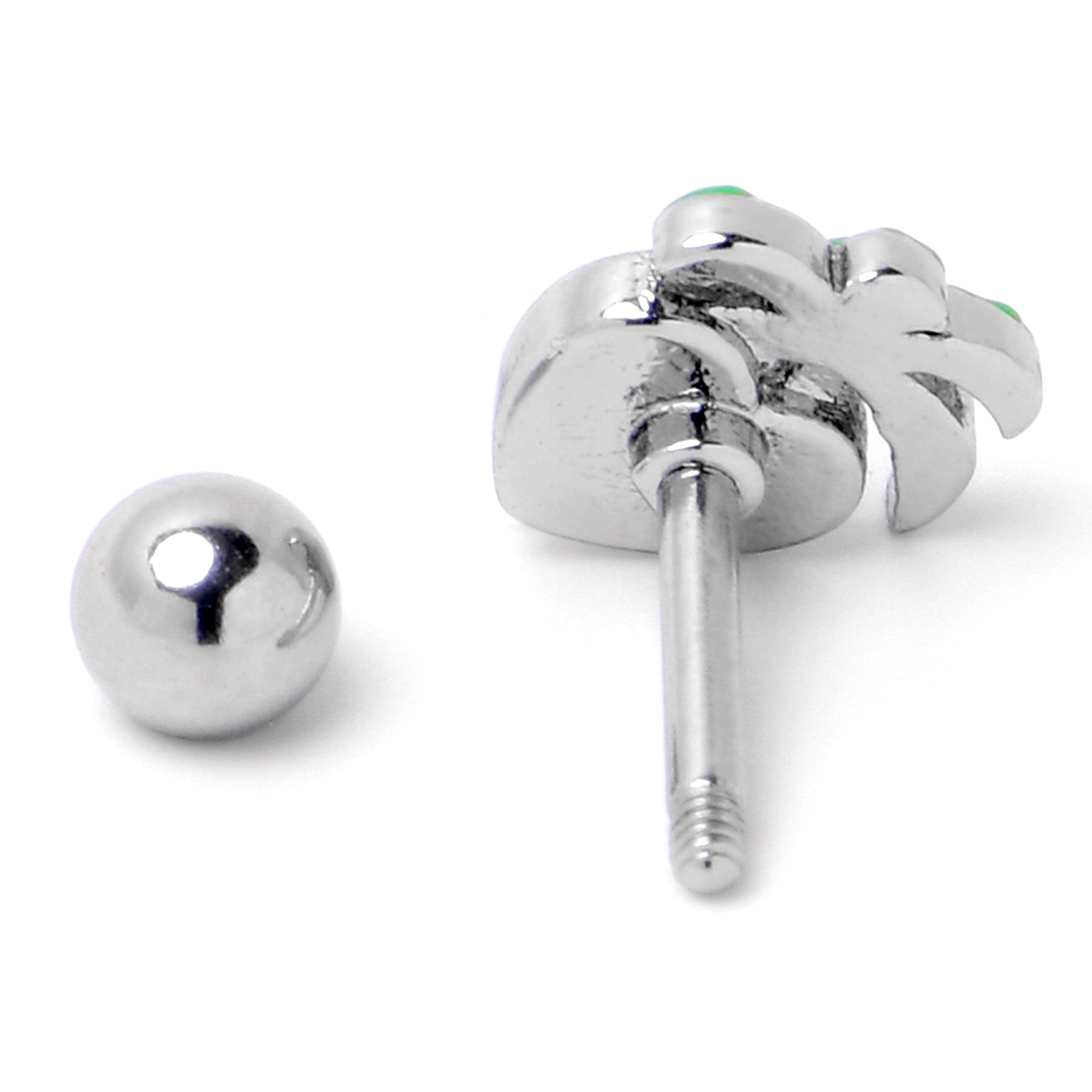 16G 1/4 Aurora Gem Beach Heart Palm Tree Cartilage Tragus Earring