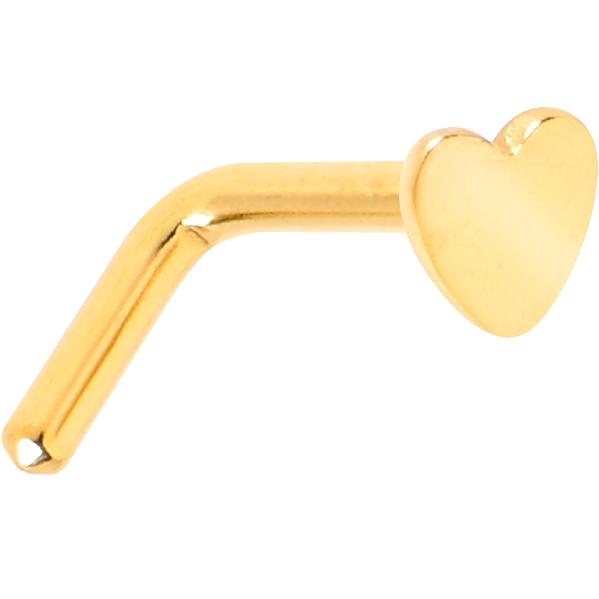 18G 1/4 Gold Tone ASTM F-136 Implant Grade Titanium Heart End L Shape Nose Ring