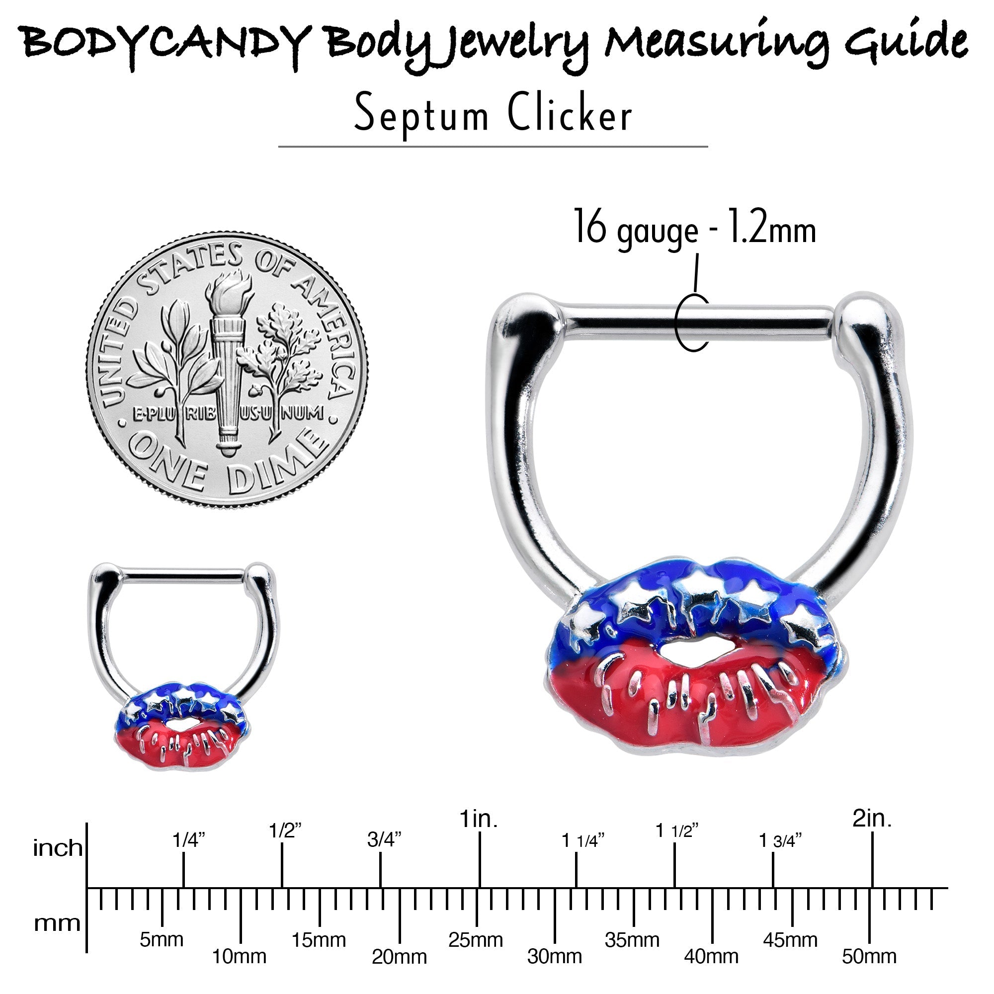 16G 5/16 Patriotic Kissy Lips Cartilage Clicker