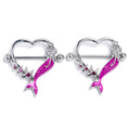 14G 9/16 Pink Gem Pink Mermaid Tails Stars Nipple Shield Set