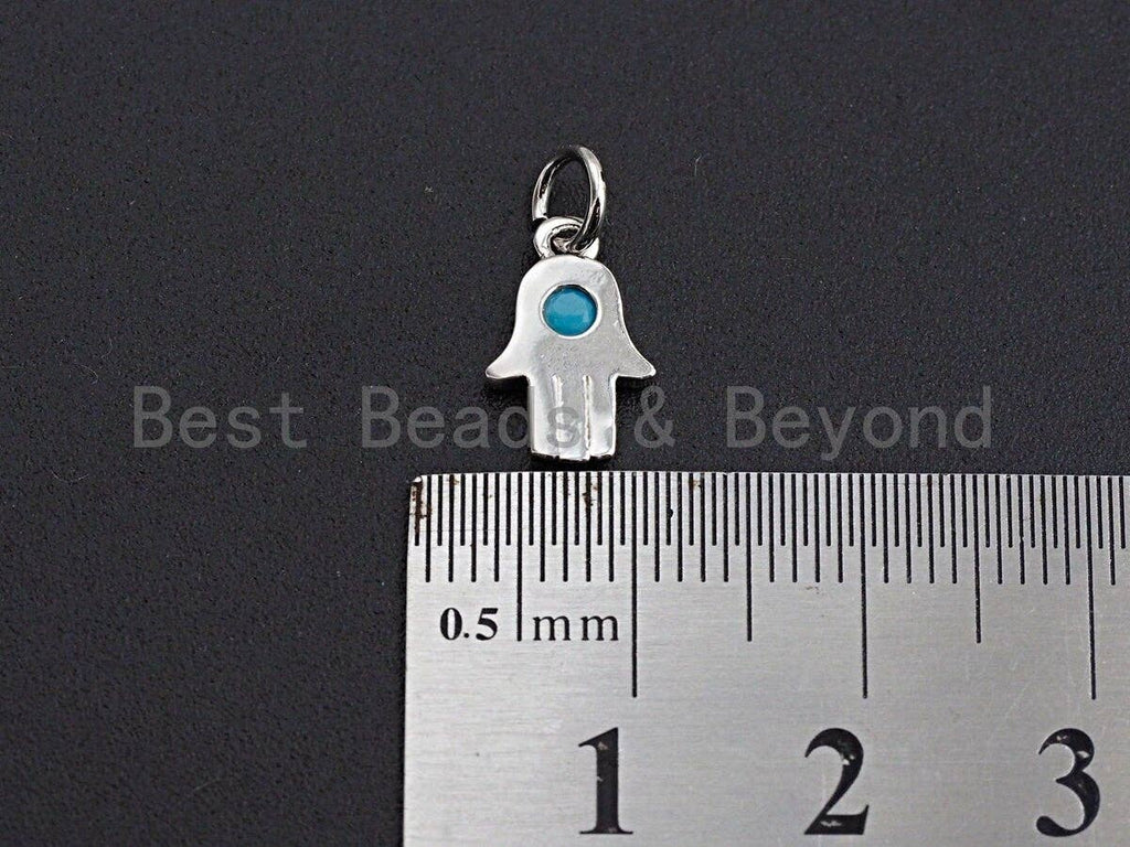 Turquoise CZ Micro Pave Hamsa Hand Shaped Pendant/Charm, Cubic Zirconia Pendant Charm, 8x11mm,sku#Z565