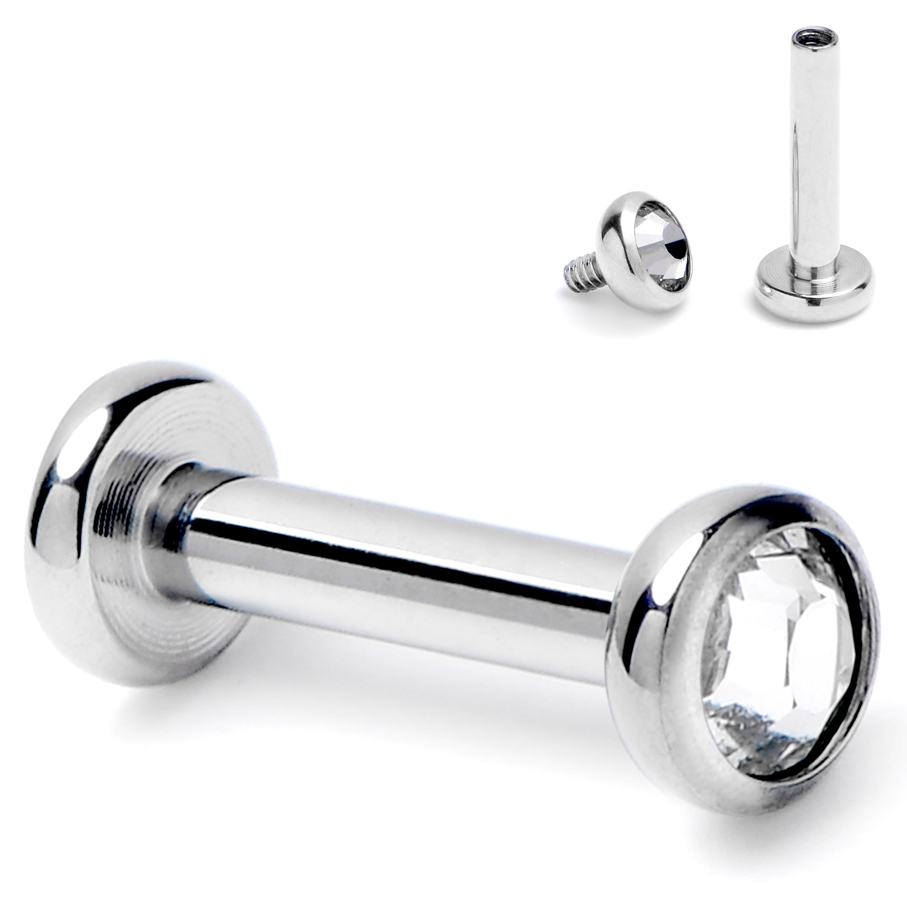 16G 1/4 Clear CZ Gem ASTM F-136 Implant Grade Titanium Internally Threaded Labret