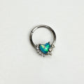 16G 3/8 Green Faux Opal Sunny Heart Hinged Segment Ring