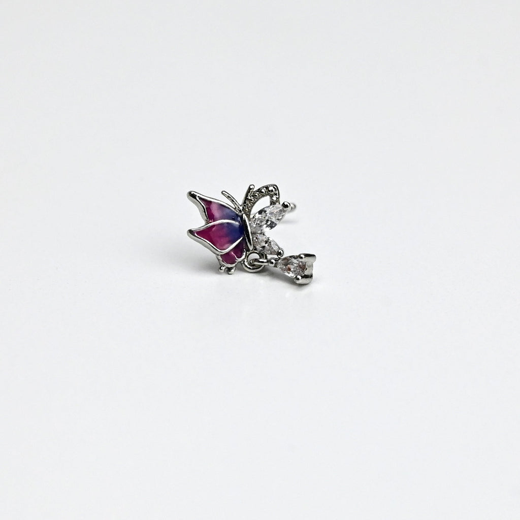 20G 7mm Clear Gem Purples Dazzling Butterfly L Shape Nose Ring
