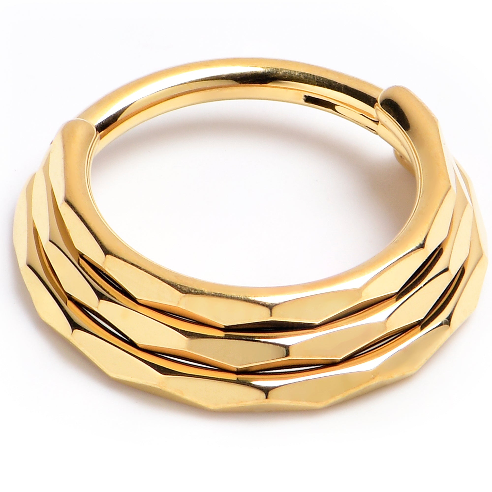 16G 3/8 Gold PVD Faceted Triple Stack Hoop Titanium Hinged Segment Ring