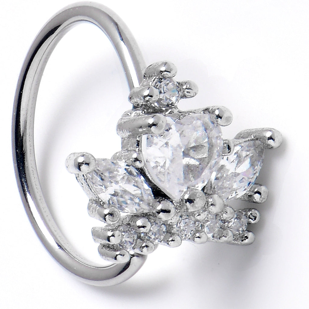 20G 5/16 Clear CZ Gem Heart Crown Nose Hoop