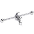 14G Clear CZ Gem Moon Bow Heart Dangle Industrial Barbell 38mm