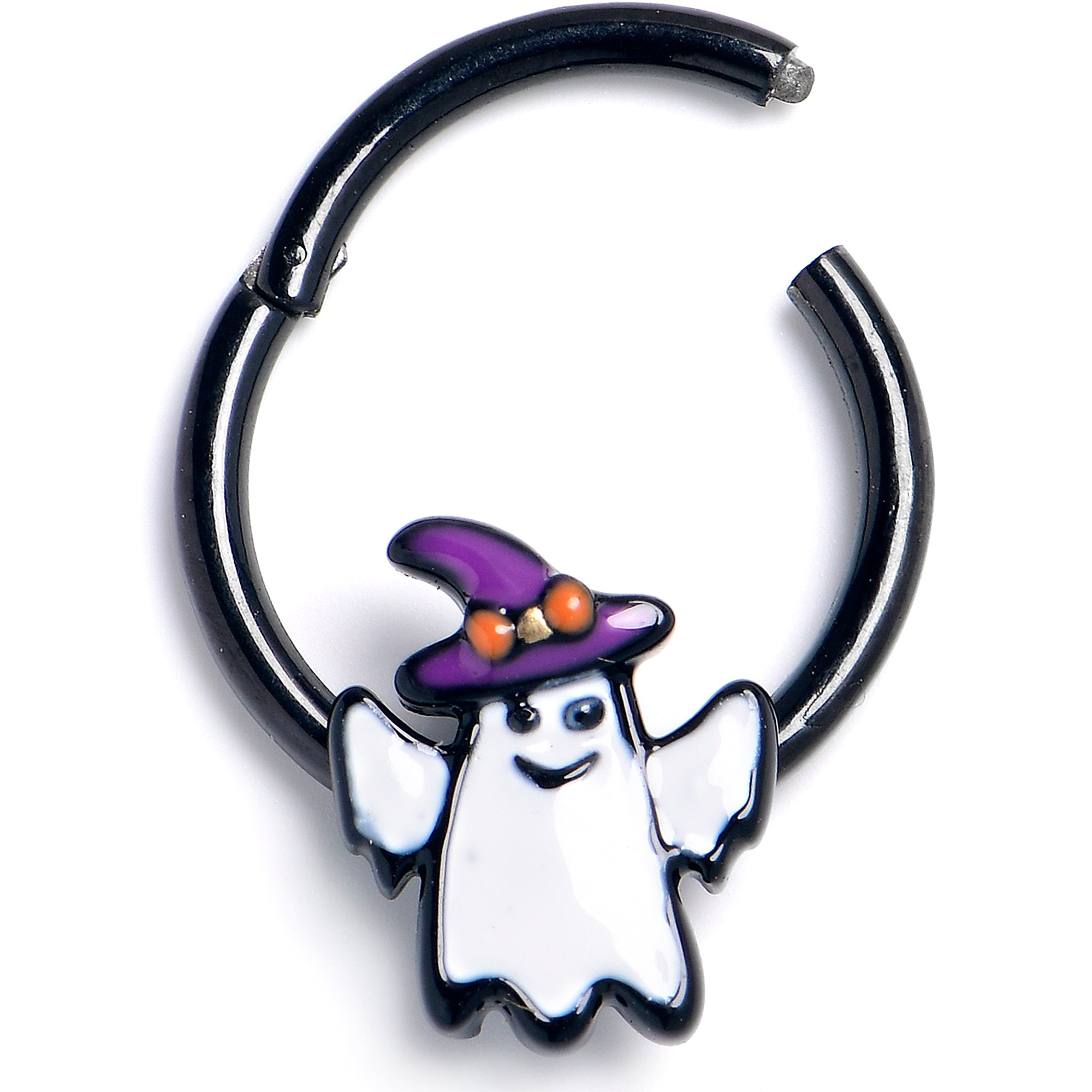16G 3/8 Black Witch Hat Ghost Hinged Segment Ring