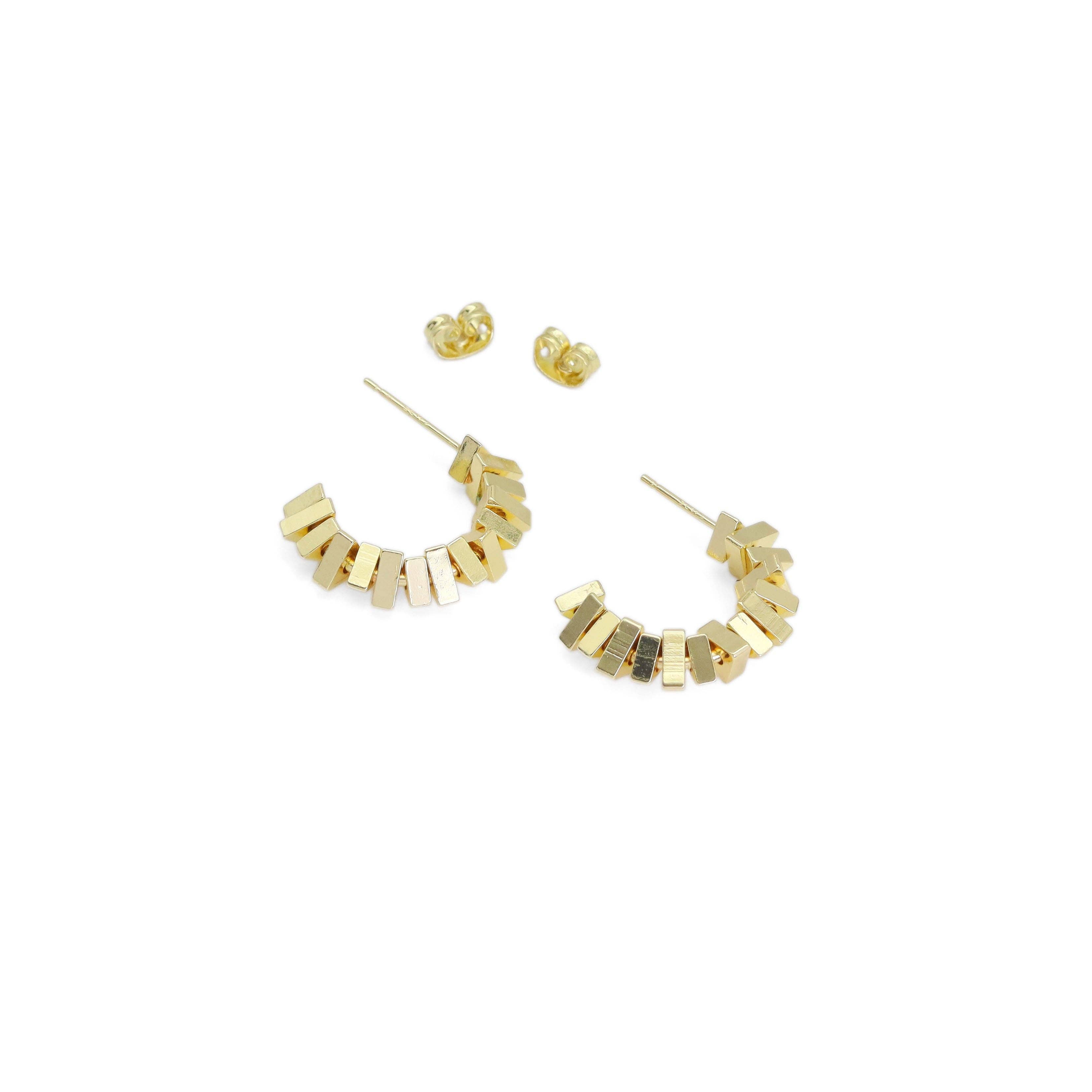 CZ Gold Triangle Hoop Earrings, Sku#ZX169