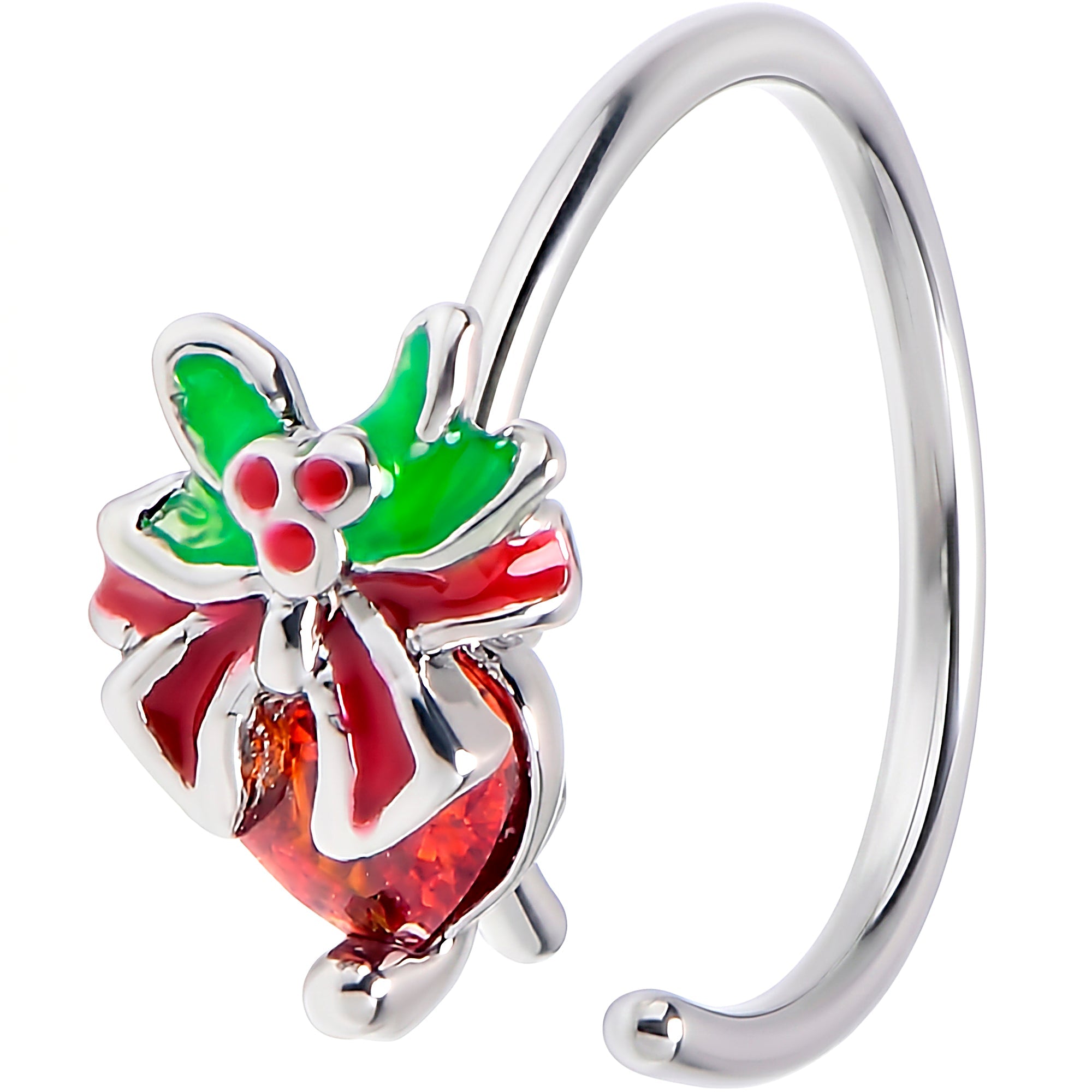 20G 5/16 Red Gem Festive Holiday Ornament Nose Hoop