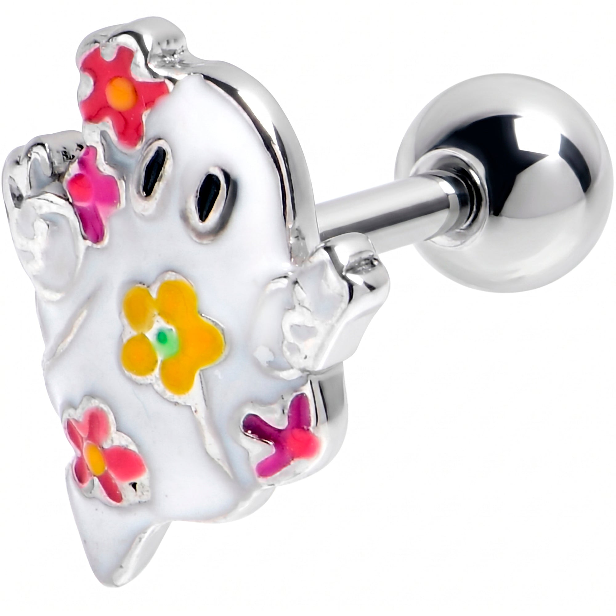 16G 1/4 Floral Ghost Halloween Cartilage Tragus Earring