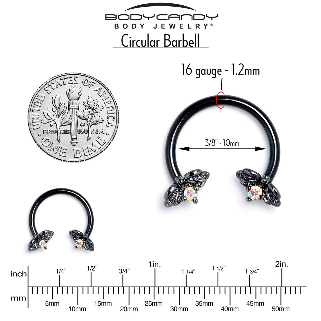 16G 3/8 Aurora Gem Black Beauty Bug Horseshoe Circular Barbell