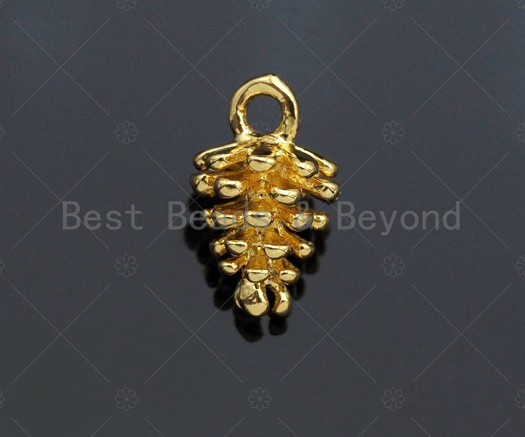 CZ Micro PaveDainty Pine Cone Charm/Pendant, 3D Pine Cone Shape Charm, Gold Pendant, Gold plated charm, 7x12mm, Sku#Y331