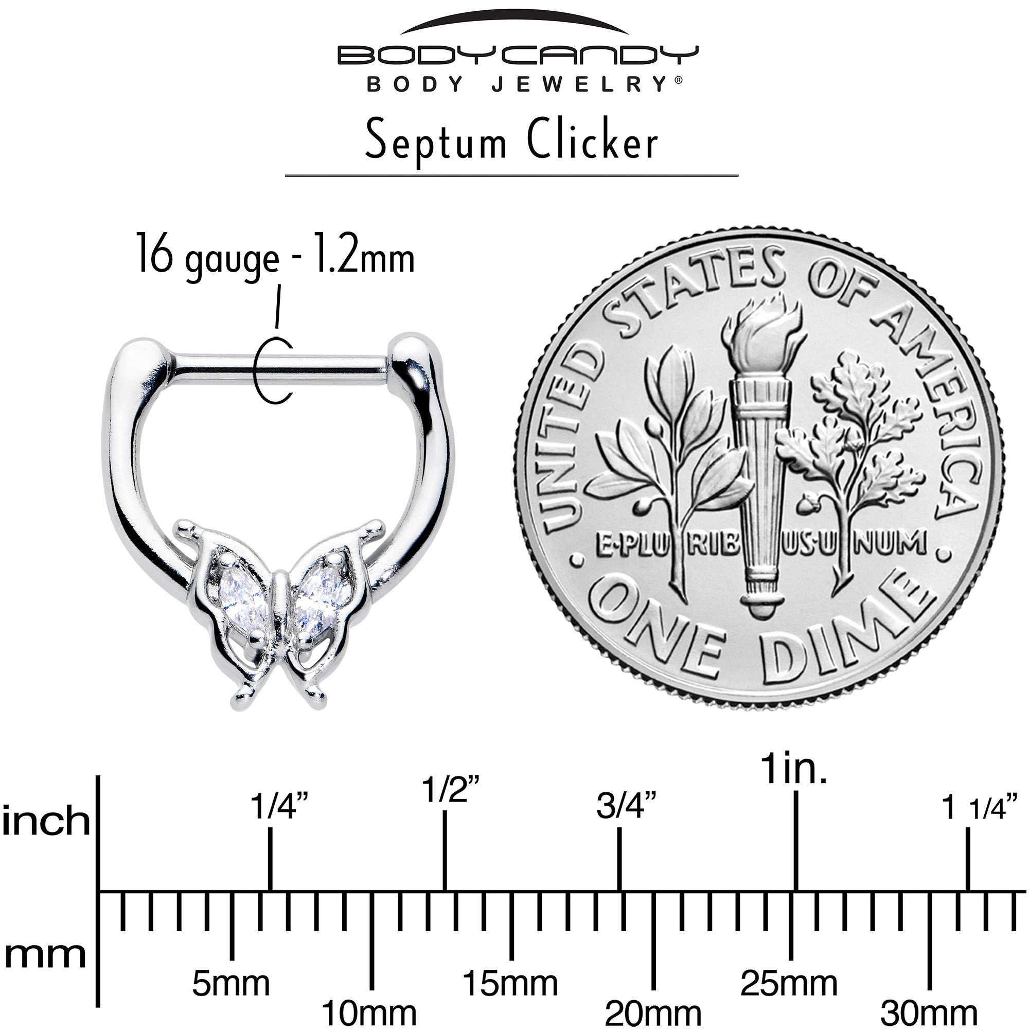 16G 5/16 Clear Gem Fancy Fab Butterfly Cartilage Clicker