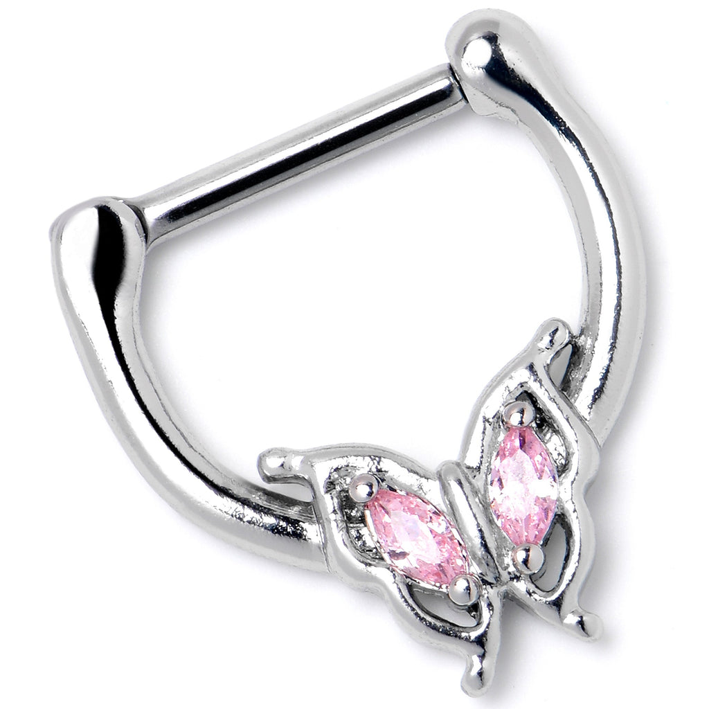 16G 5/16 Pink Gem Fancy Fab Butterfly Cartilage Clicker