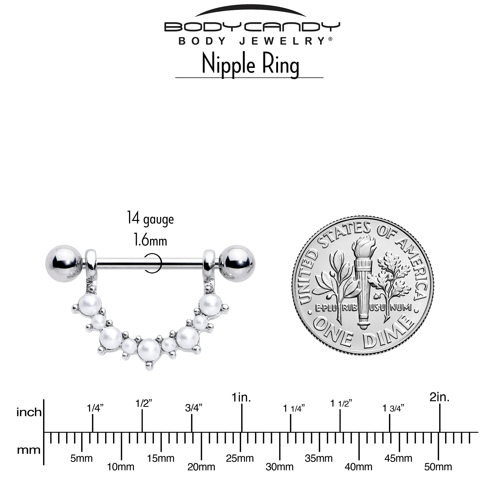 14G 9/16 White Faux Pearl June Birthstone Dangle Nipple Shield Set