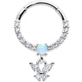 16G 3/8 Blue Synthetic Opal Butterfly Dangle Hinged Segment Ring