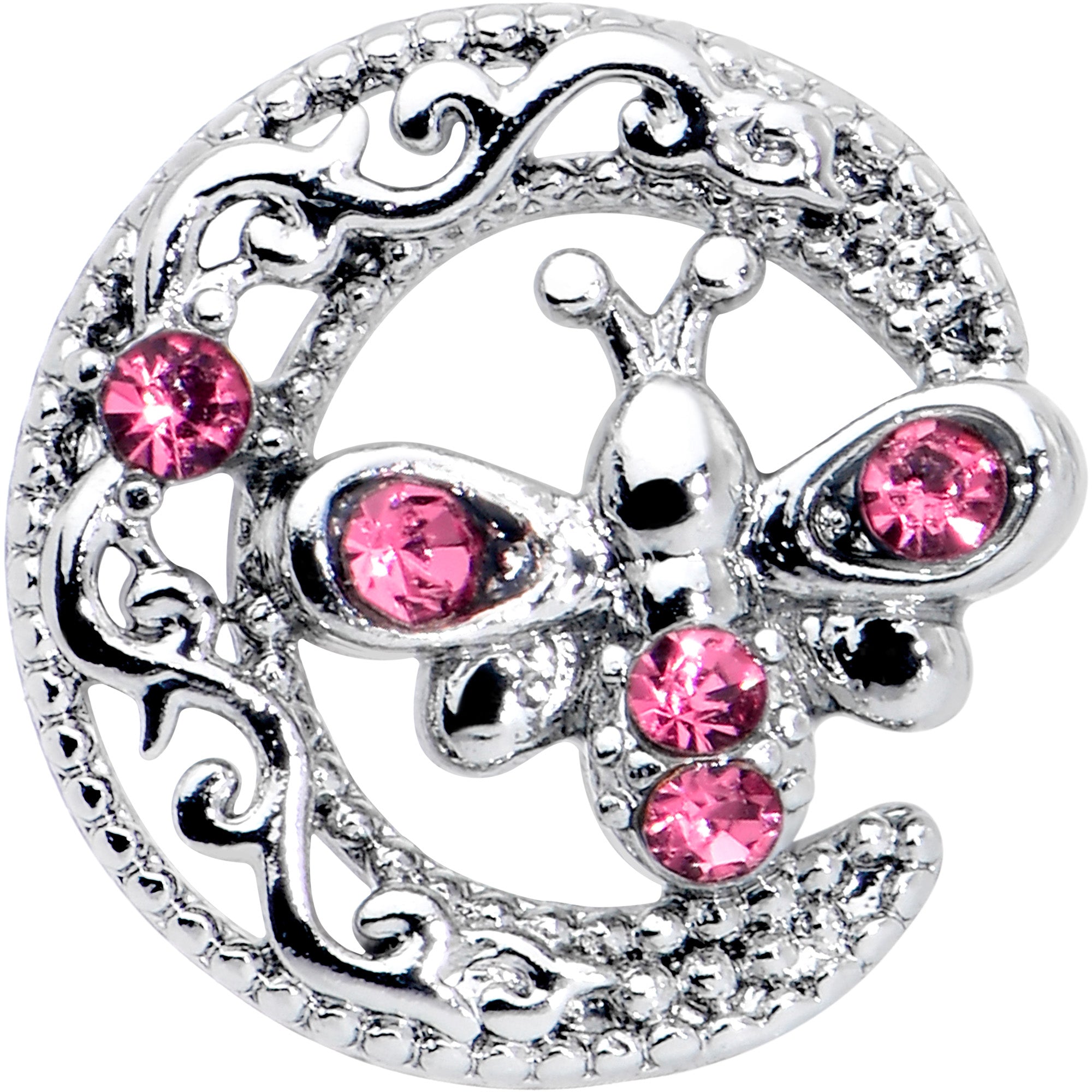 16G 1/4 Pink Gem Lunar Dragonfly Cartilage Tragus Earring