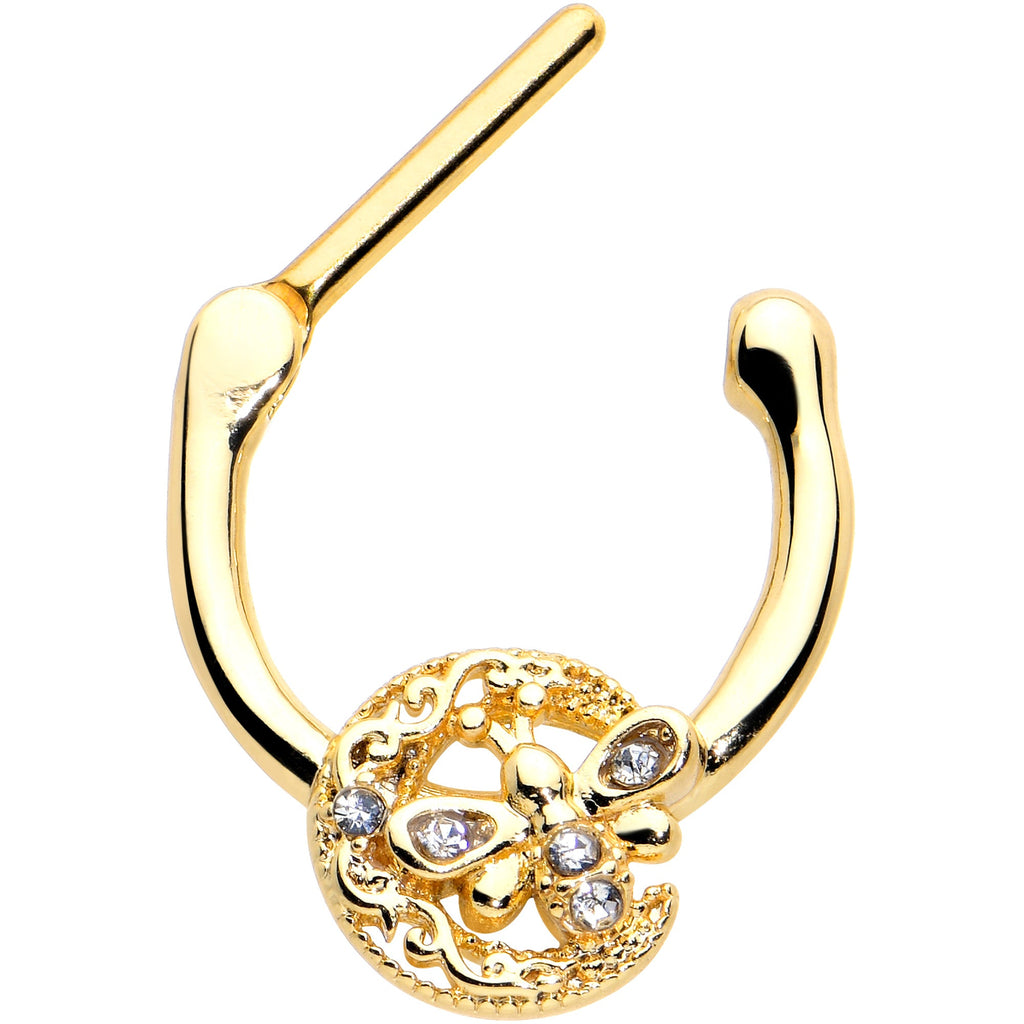 16G 5/16 Clear Gem Gold Tone Lunar Dragonfly Cartilage Clicker
