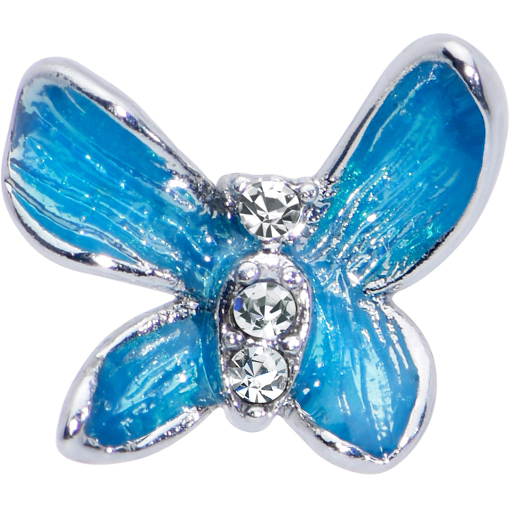 20G 5/16 Clear Gem Chunky Butterfly Blue Nose Hoop