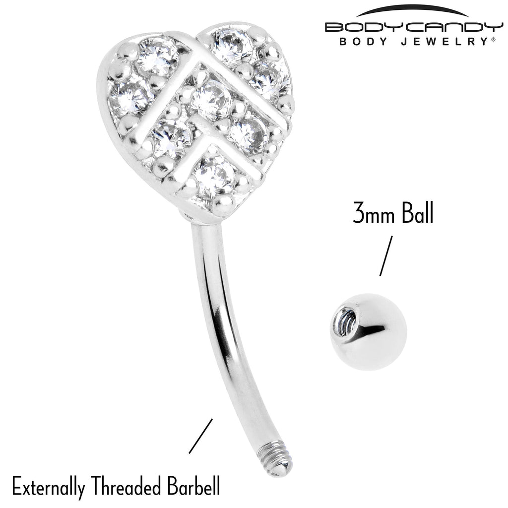 16G 5/16 Clear Gem Lattice Heart Curved Eyebrow Ring