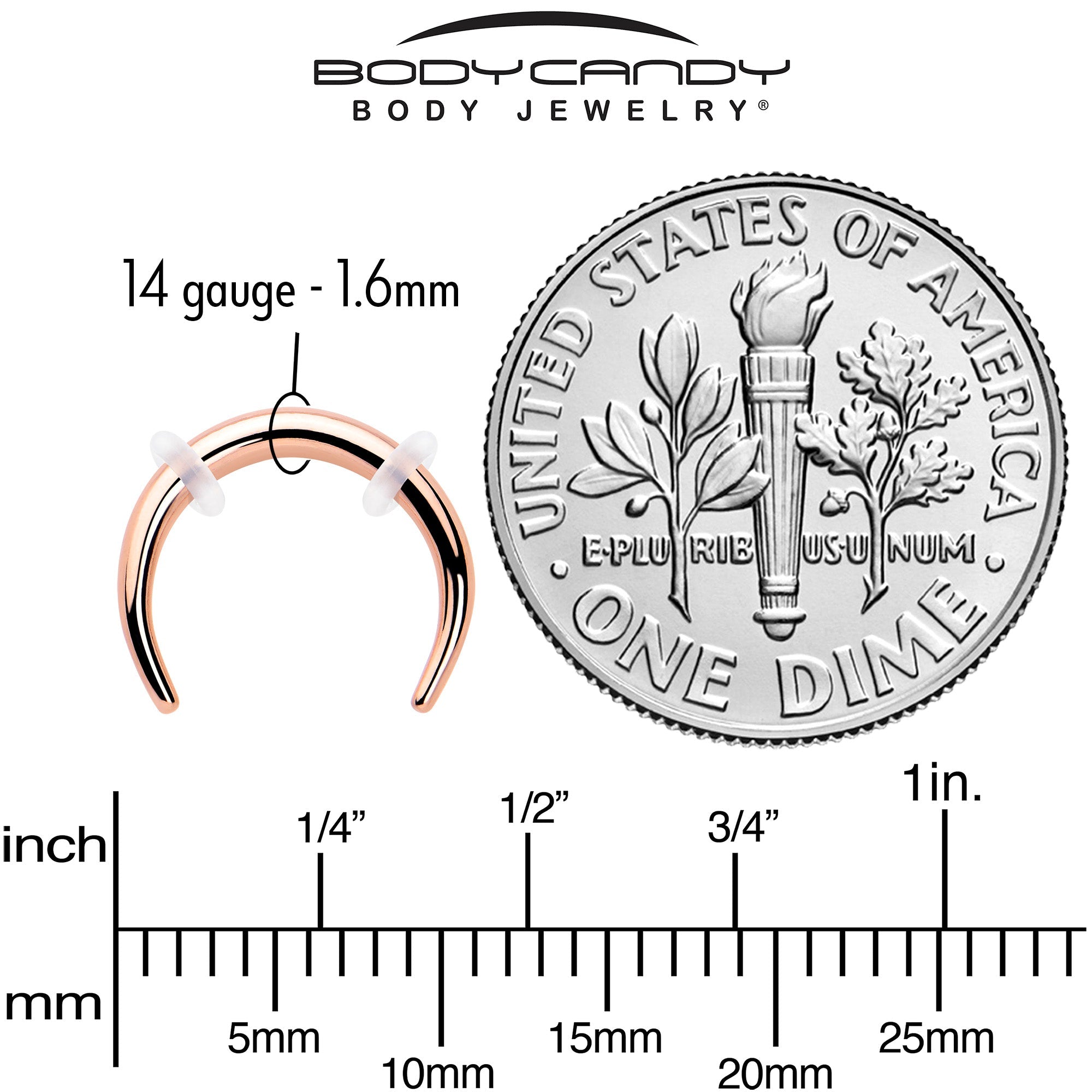 14G 5/16 Rose Gold Tone Pincher Crescent Taper