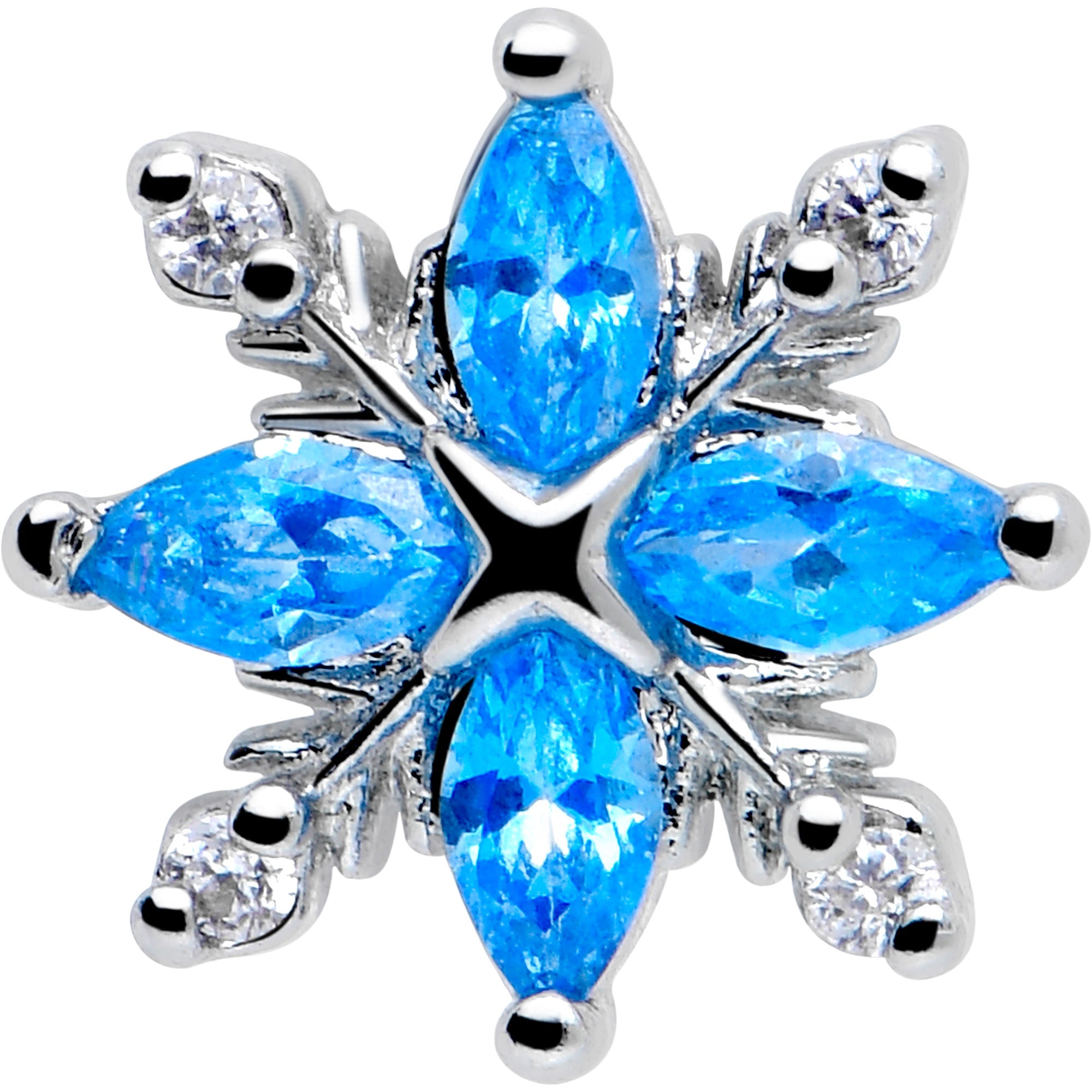 20G 7mm Blue CZ Gem Classic Flower L Shape Nose Ring