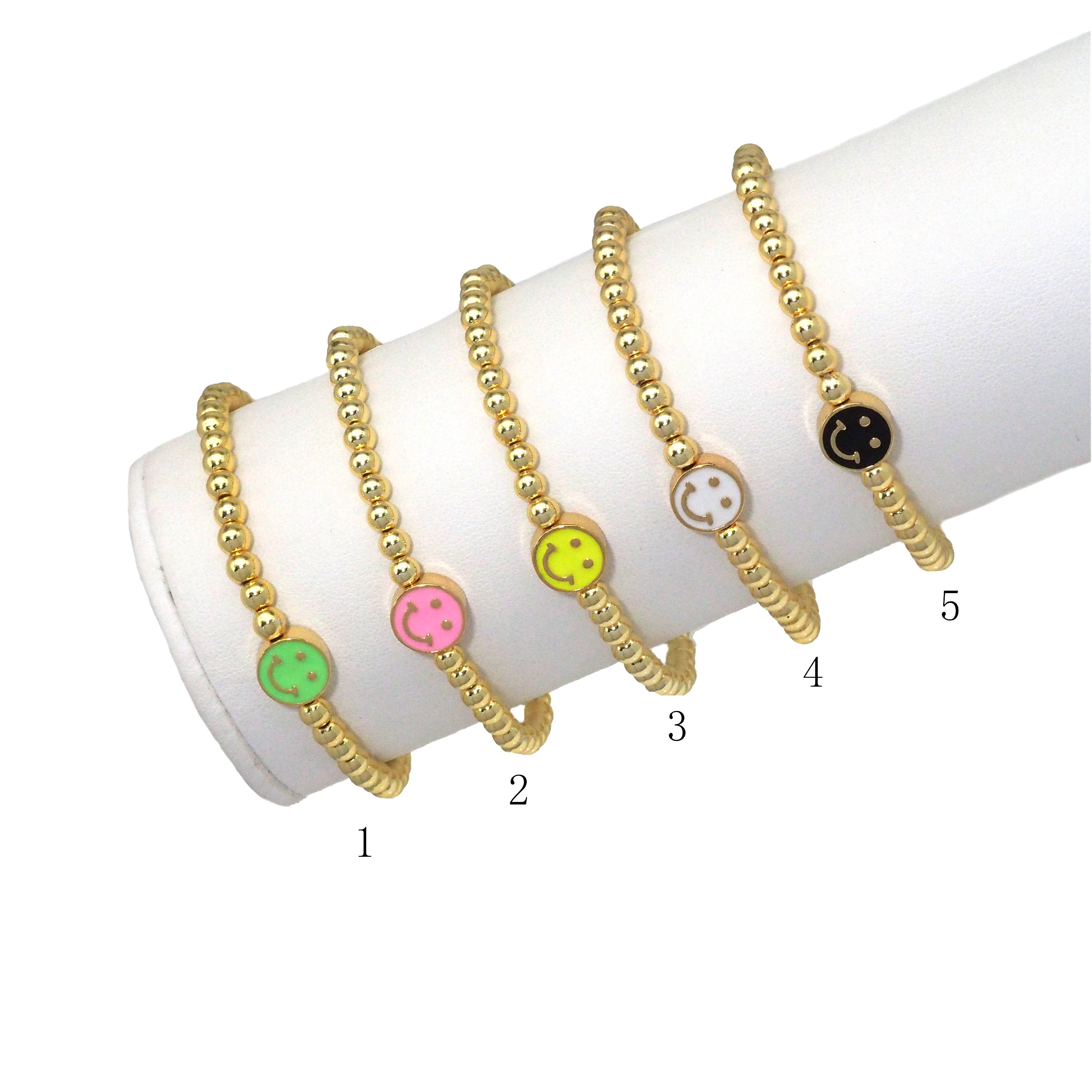 4mm Gold Hematite Smiley face bracelet, sku#EF148