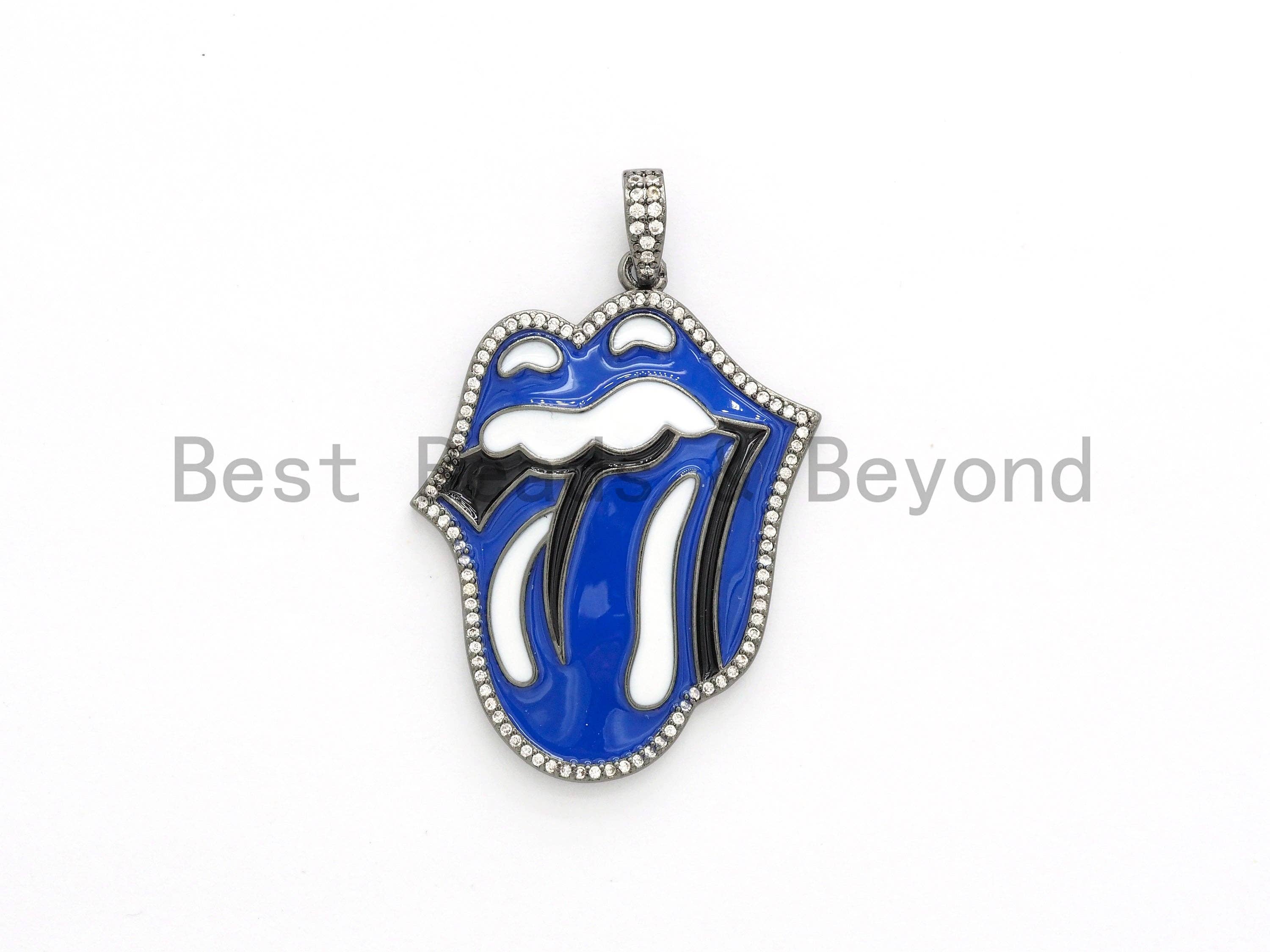 NEW Enamel Colorful Mick Jagger Rolling Tongue Pendant,CZ Micro Pave Tongue pendant,Enamel pendant,Enamel Jewelry,34x43mm,sku#F576C