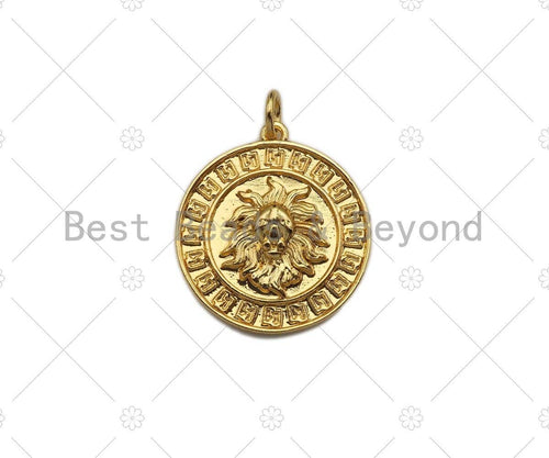 Dainty Gold Embossment Lion Head Shape Charms, Dainty Charms, Gold Pendant,Lion Head Necklace Charms, 19x21mm, Sku#F1323