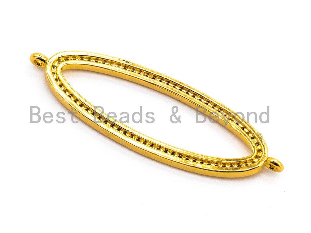 CZ Micro Pave Long Oval Link Connector, Cubic Zirconia Pave Oval Connector Charm, Finding DIY Jewelry, 13x43mm, SKU#E355C