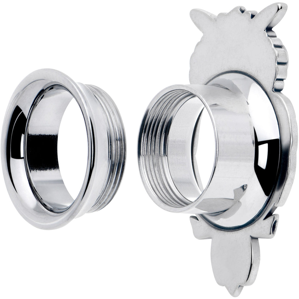 Red CZ Gem Wise Owl Screw Fit Tunnel Plug Set Available Sizes 6mm to 16mm