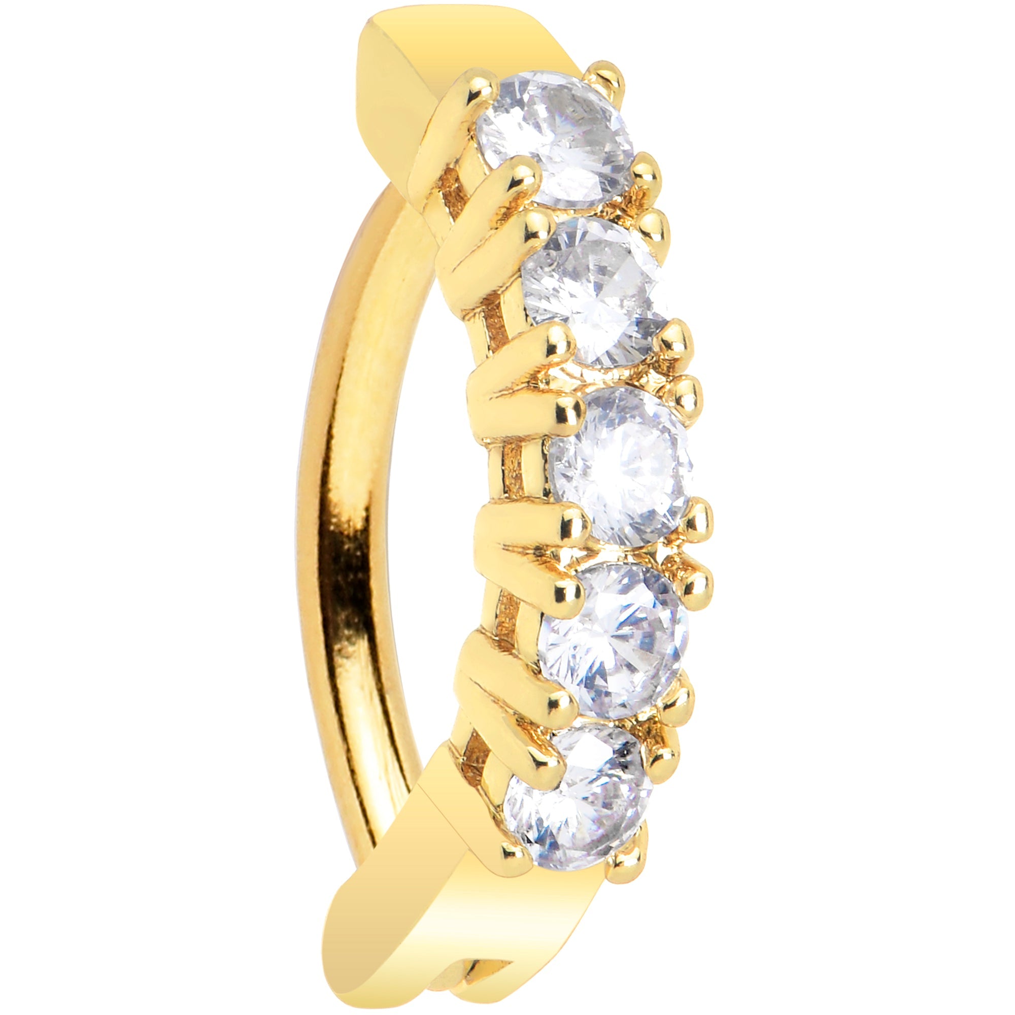 Clear CZ Gem Gold Tone Glamour Quintet Hinged Hoop Belly Ring
